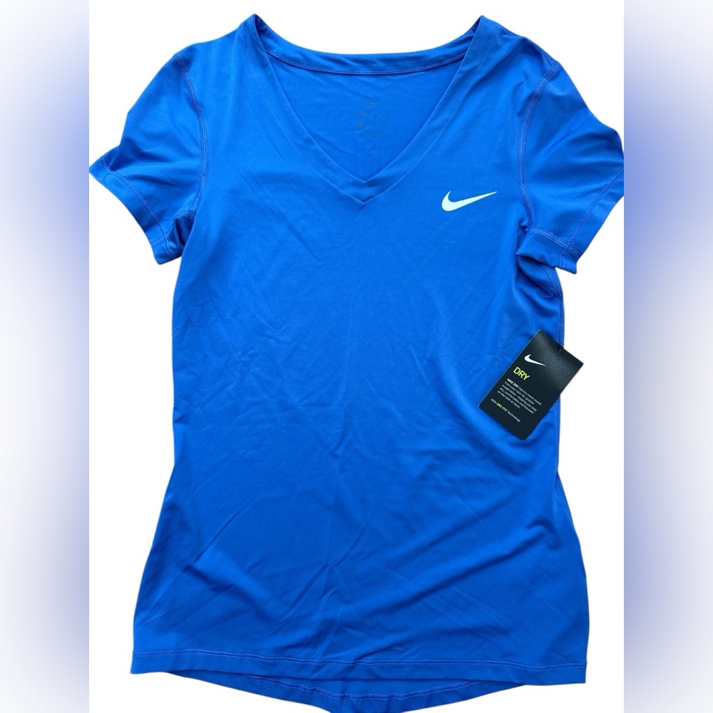 Nike Dri-Fit Women’s V-Neck Athletic Fit Blue Workout T-Shirt Size Medium‎ NWTS